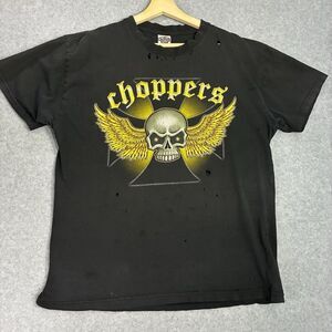 Men’s XL Black Choppers Skull Wings T-Shirt Distressed Thrashed Biker Vintage